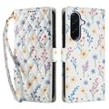 Étui portefeuille Samsung Galaxy A57 à motif floral rhombique - Fleurs colorées