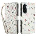 Étui portefeuille Samsung Galaxy A57 à motif floral rhombique - Roses