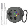 Étui pour Samsung Galaxy Buds 4/4 Pro, style manette de jeu, avec mousqueton et outil de nettoyage - Gris