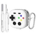 Étui pour Samsung Galaxy Buds 4/4 Pro, style manette de jeu, avec mousqueton et outil de nettoyage - Blanc