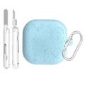 Étui en silicone gravé floral Samsung Galaxy Buds4/Buds4 Pro avec stylos de nettoyage - Bleu