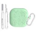 Étui en silicone gravé floral Samsung Galaxy Buds4/Buds4 Pro avec stylos de nettoyage - Vert matcha