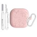 Étui en silicone gravé floral Samsung Galaxy Buds4/Buds4 Pro avec stylos de nettoyage - Rose