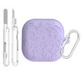 Étui en silicone gravé floral Samsung Galaxy Buds4/Buds4 Pro avec stylos de nettoyage - Violet