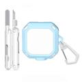 Étui robuste pour Samsung Galaxy Buds4/Buds4 Pro avec mousqueton et stylos de nettoyage - Bleu / Blanc