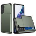 Coque Hybride Samsung Galaxy S21 FE 5G avec Fente pour Carte Coulissante - Vert Armée
