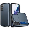 Coque Hybride Samsung Galaxy S21 FE 5G avec Fente pour Carte Coulissante - Bleu Foncé