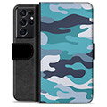 Étui Portefeuille Premium Samsung Galaxy S21 Ultra 5G - Camouflage Bleu