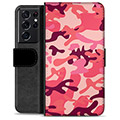 Étui Portefeuille Premium Samsung Galaxy S21 Ultra 5G - Camouflage Rose