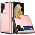 Coque Hybride Samsung Galaxy S22 Ultra 5G avec Fente pour Carte Coulissante - Rose Doré