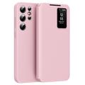 Étui à rabat Samsung Galaxy S22 Ultra 5G Smart Clear View avec fente pour cartes - Rose