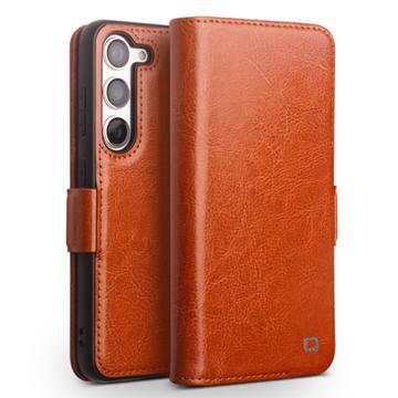 Etui Portefeuille Samsung Galaxy S23 5G en Cuir Qialino Classic - Marron Clair