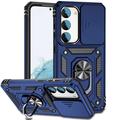 Coque Hybride Samsung Galaxy S23 5G à Anneau Rotatif avec Protection pour Appareil Photo - Bleue