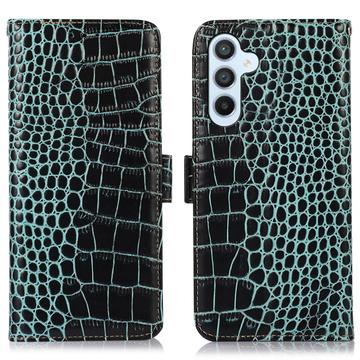 Étui Portefeuille Samsung Galaxy S23 FE en Cuir avec RFID - Série Crocodile - Vert
