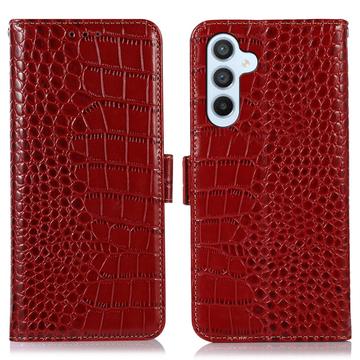 Étui Portefeuille Samsung Galaxy S23 FE en Cuir avec RFID - Série Crocodile - Rouge