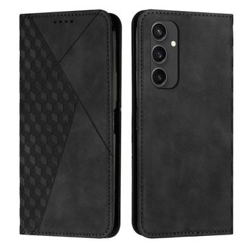 Étui Portefeuille Samsung Galaxy S24 FE avec fermeture magnétique à motif de losange - Noir