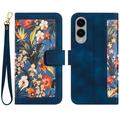 Étui floral avec fentes pour cartes de crédit pour Samsung Galaxy S25 Edge - Bleu foncé