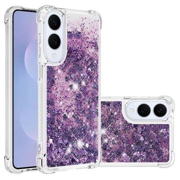 Coque Samsung Galaxy S25 Edge en TPU Glitter Quicksand - Cœurs violets