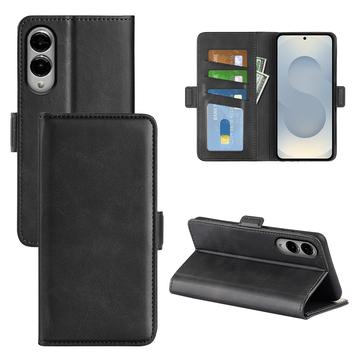 Etui portefeuille Samsung Galaxy S25 Edge avec fermeture magnétique - Texture Veau - Noir