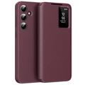 Étui à rabat Samsung Galaxy S25 FE Smart Clear View avec fente pour carte - Vin Rouge