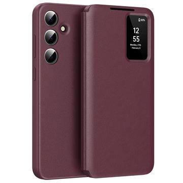 Étui à rabat Samsung Galaxy S25 FE Smart Clear View avec fente pour carte - Vin Rouge