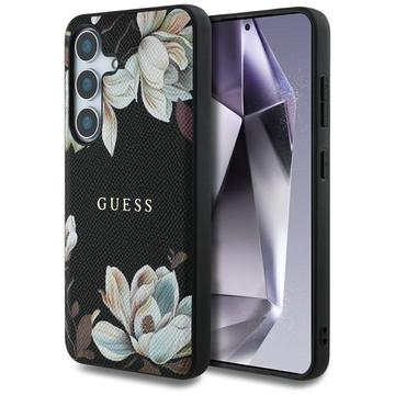 Coque Samsung Galaxy S25 Guess Grained Printed Flower Pattern - Compatible MagSafe - Noire