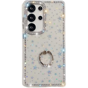 Coque Hybride Samsung Galaxy S25 Ultra CrystalGlow avec support à anneau - Étoiles / Transparente