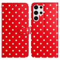 Étui portefeuille Samsung Galaxy S25 Ultra à motifs de pois - Rouge