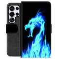 Étui Portefeuille Premium Samsung Galaxy S25 Ultra - Dragon Feu Bleu