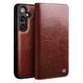 Etui Portefeuille Samsung Galaxy S25+ en Cuir Qialino Classic - Dunkelbraun