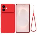 Coque Samsung Galaxy S26 Edge en silicone liquide avec dragonne - Rouge