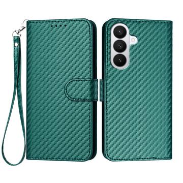 Etui portefeuille premium Samsung Galaxy S26 Pro avec sangle - Texture fibre de carbone - Vert carbone
