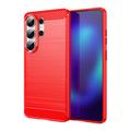 Coque Samsung Galaxy S26 Ultra en TPU Brossé - Fibre de Carbone - Rouge