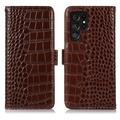 Étui Portefeuille Samsung Galaxy S26 Ultra en Cuir avec RFID - Série Crocodile - Marron