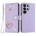 Étui portefeuille Samsung Galaxy S26 Ultra Cœurs et fleurs - Violet clair