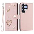Étui portefeuille Samsung Galaxy S26 Ultra Cœurs et fleurs - Rose