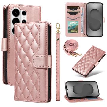 Étui Samsung Galaxy S26 Ultra portefeuille matelassé luxueux - Or rose