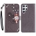 Etui hibou Samsung Galaxy S26 Ultra avec strass - Gris