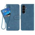 Étui élégant et rétro Samsung Galaxy S26+ avec porte-cartes rotatif et fonction de support - Bleu