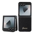 Coque Hybride Samsung Galaxy Z Flip6/Z Flip7 FE Guess Glitter Flakes Metal Logo - Noire