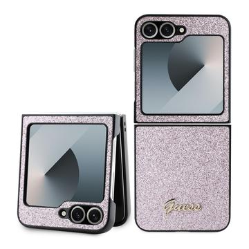 Coque Hybride Samsung Galaxy Z Flip6 Guess Glitter Flakes Metal Logo - Rose