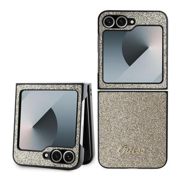 Coque Hybride Samsung Galaxy Z Flip6 Guess Glitter Flakes Metal Logo