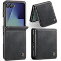Étui portefeuille Samsung Galaxy Z Flip7 Caseme 033 en texture de veau avec blocage RFID - Noir