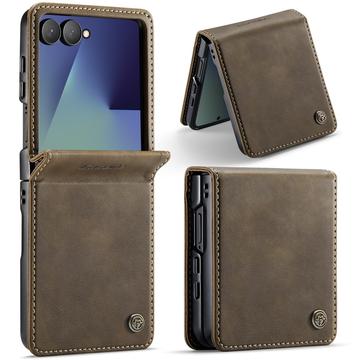 Étui portefeuille Samsung Galaxy Z Flip7 Caseme 033 en texture de veau avec blocage RFID - Café