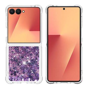 Coque Samsung Galaxy Z Flip7 en TPU Glitter Quicksand - Cœurs violets
