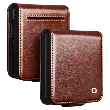 Etui Portefeuille Samsung Galaxy Z Flip7 en Cuir Qialino Classic - Dunkelbraun