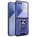 Coque Hybride Samsung Galaxy Z Flip7 à Anneau Rotatif avec Protection pour Appareil Photo - Bleue