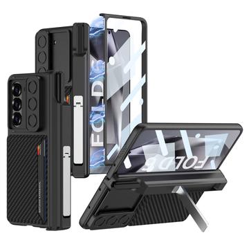 Étui hybride magnétique Samsung Galaxy Z Fold6 GKK avec porte-cartes, glissière pour appareil photo - Fibre de carbone