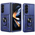 Coque Hybride Samsung Galaxy Z Fold7 à Anneau Rotatif avec Protection pour Appareil Photo - Bleue