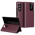 Étui à rabat Samsung Galaxy Z Fold7 Smart Clear View avec fente pour carte - Vin Rouge
